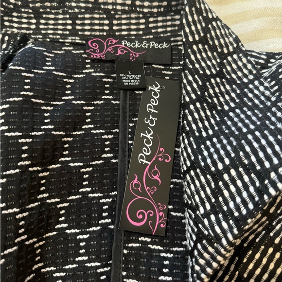 Peck & Peck Black and White Geometric Pattern Front Tie 3/4 Sleeve Jacket NWT - Picture 5 of 10